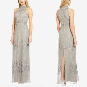 Women's Adrianna Papell Beaded Halter Column Dress in Blue Mist